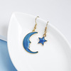 Blue starry sky, earrings, fresh long asymmetrical ear clips with tassels, Japanese and Korean, internet celebrity