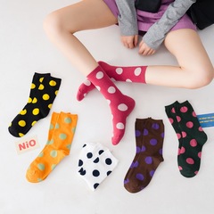 Socks Women's Mid-calf Socks Women's Autumn and Winter Large Polka Dot Jacquard Japanese Women's Socks Korean Version Polka Dot College Style Combed Cotton Wholesale
