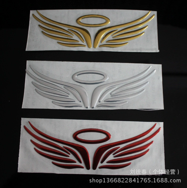 3D-пВХ наклейка на автомобиль Angel Wings с ореолом, отражающий водонепроницаемый эмблема, 16×5 см