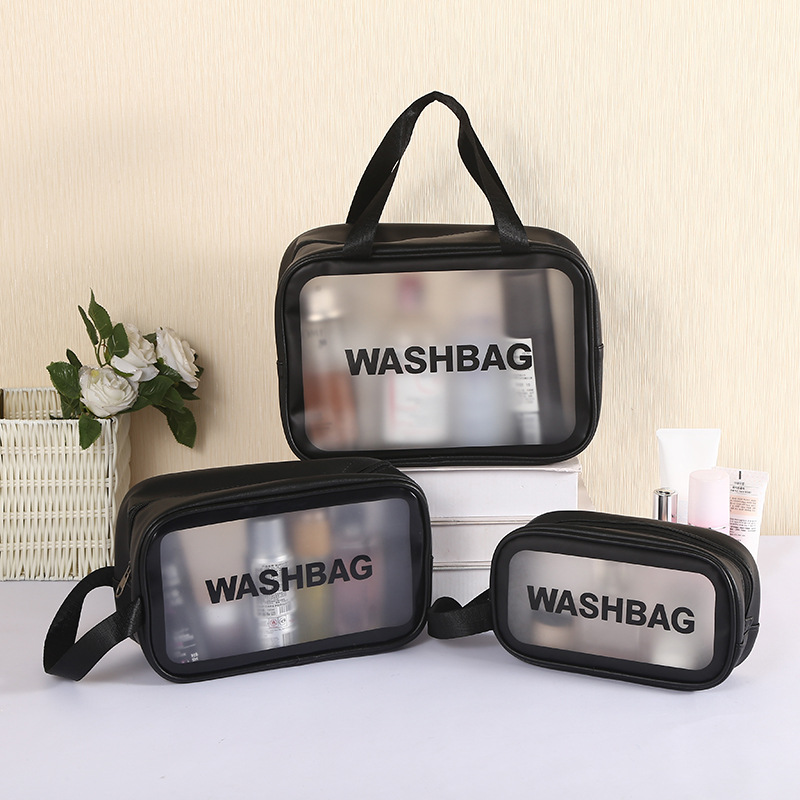 Pvc Cosmetic Bag Transparent Large Capacity Bath Bag Pu Waterproof Satchel Toiletry Bag Women's Satchel Travel Cosmetics Bag