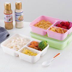 Rectangle plastic three-compartment lunch box, PP divided rice box, microwaveable, reusable, office worker lunch box