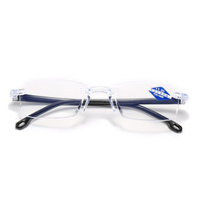 新款防蓝光老花眼镜 无框钻石切边老人镜 自动变焦中老年高清眼镜