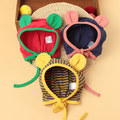 Class A new autumn and winter children's hats, color-blocked ears, cute baby hats, cotton infant hats