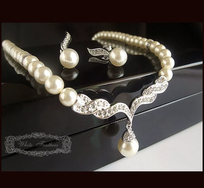 Ожерелье и серьги с rhinestones жемчуг для невесты, набор, вечернее платье, корейский стиль, для подруг невесты