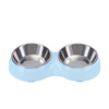 Cross -border direct supply of solid color circular two -in -one pet double bowl drink dual -use cat, dog bowl dog bowl thick anti -skids