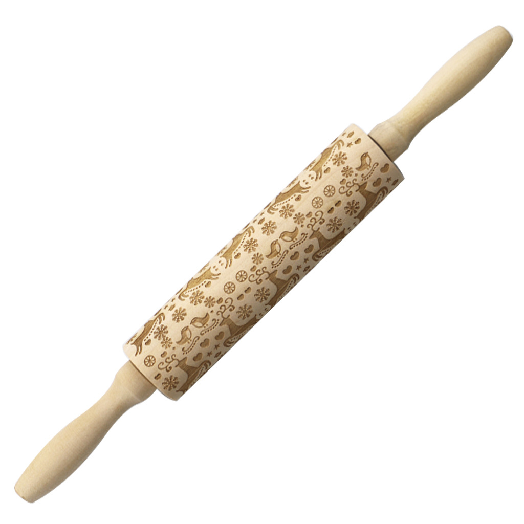 En stock Navidad ELK impresión rodillo de madera grabado láser en relieve rodillo galleta masa palo image 11