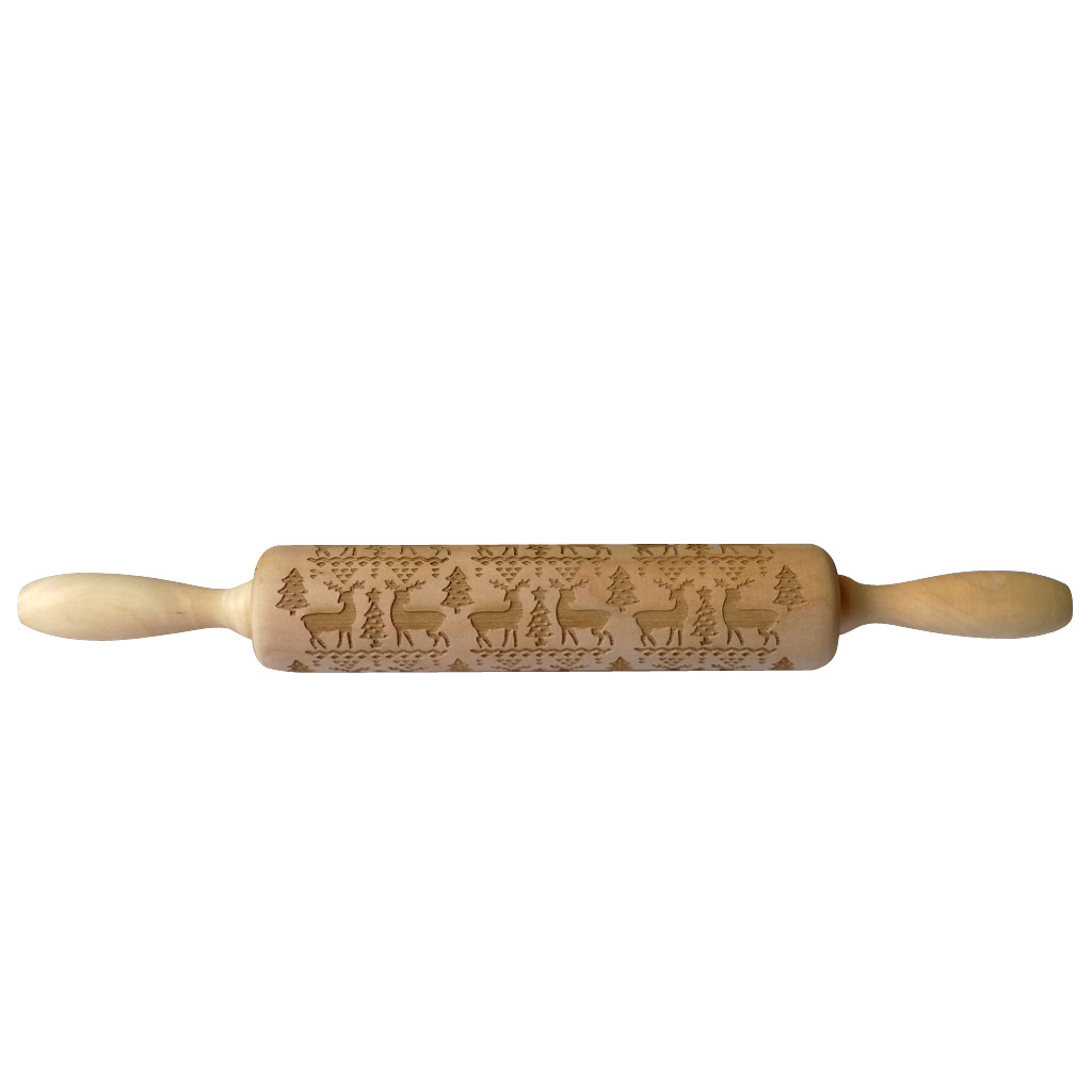 En stock Navidad ELK impresión rodillo de madera grabado láser en relieve rodillo galleta masa palo image 13