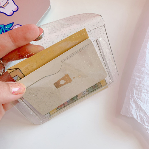Japanese and Korean simple internet celebrity transparent card bag student portable bus ID bank card protective cover glitter coin purse