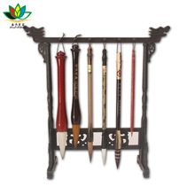 新型PS塑料材质龙头笔挂文房四宝毛笔架6针12挂仿鸡翅木学生毛笔