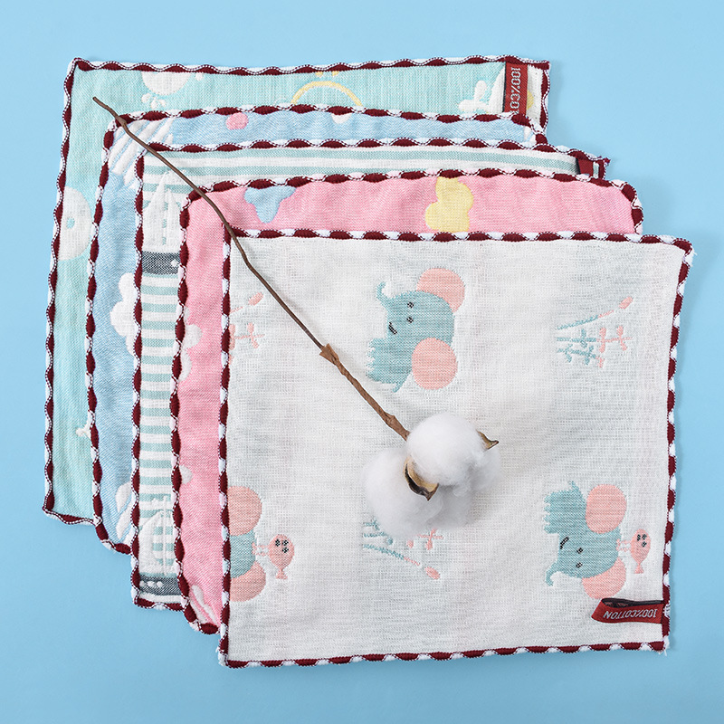 Bebé toalla cuadrada gasa de seis capas para niños Toalla de saliva algodón lavado de cara pañuelo absorbente bebé dibujos animados jardín de infantes toalla cuadrada
