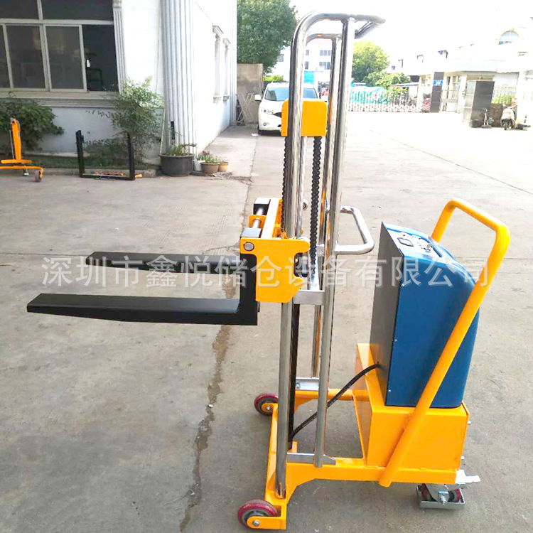 400KG轻型半电动堆高车不锈钢电动堆高机脚踏装卸叉车平台升高车