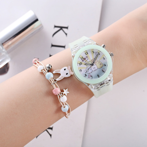 Luminous watch corner creature colorful glitter quartz watch plus rabbit bracelet (2pcs/set)