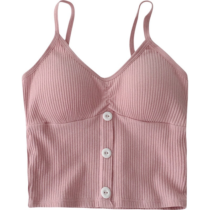 2079 # Nuevo estilo Coreano botón camisola de color sólido chaleco algodón La muchacha interior y exterior desgaste delgado sin mangas Top moda