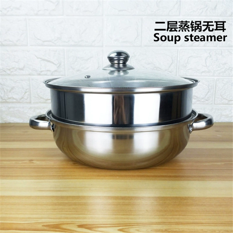 Трансграничная Пароварка из нержавеющей стали, двухслойная кухонная кастрюля для горячего горшка, универсальная кастрюля для супа, утолщенная Пароварка с двумя ушками, пароварка со стеклянной крышкой