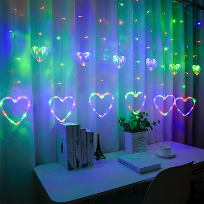 led love Curtain lights heart-shaped Atmosphere Coloured lights birthday party Room arrangement decorate Flash lamp