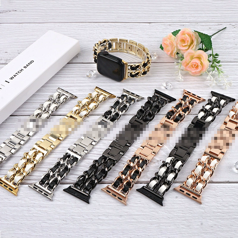 Подходит для Apple Watch 7 All-Series Универсальный двухрядный джинсовый ремешок в стиле Chanel из нержавеющей стали