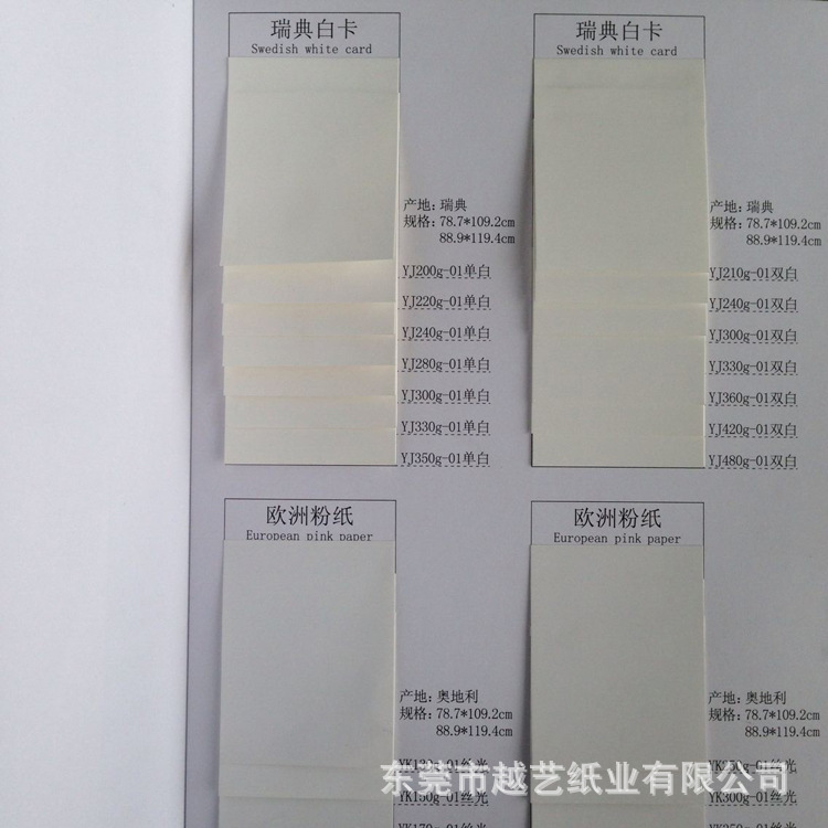 东莞厂家现货大量供应包装盒专用纸瑞典白卡纸