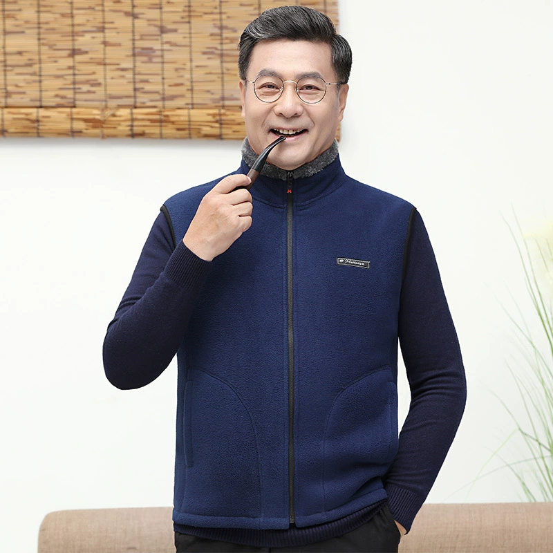 Осенне-зимний мужской жилет из флиса папа Повседневный флис для пожилых людей жилет Плюс Размер Теплый жилет пальто