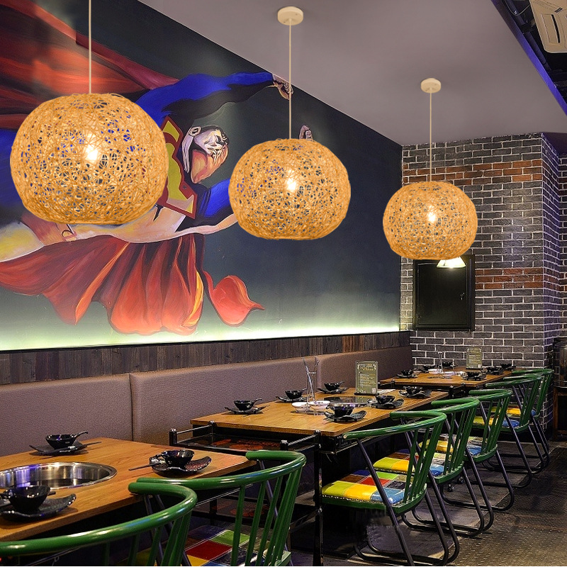 Araña de ratán chino Sudeste de Asia calabaza creativa sala de té B & B lámpara ratán paja personalizada casa cafetería lámparas