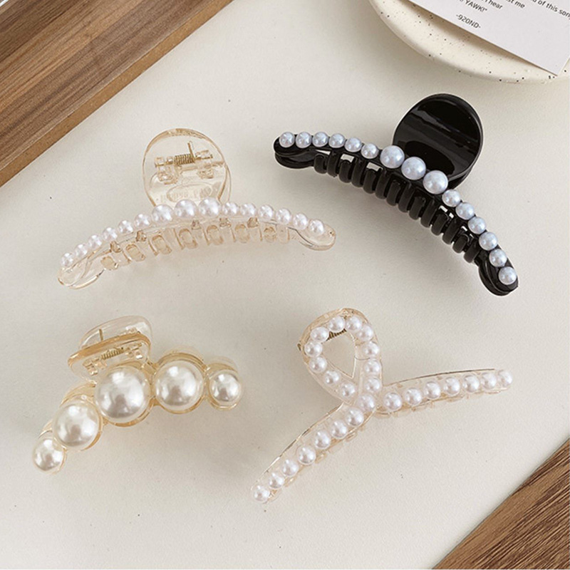 Pinza de perlas, horquilla grande, chica coreana, temperamento simple y elegante, plato de baño, pinza de tiburón, horquilla, accesorios para el cabello femenino