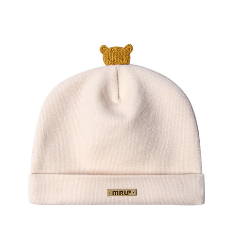 Baby Hat Autumn/Winter New Arrival Pure Cotton Korean Style Double Layer Warm Baby Cap with Bear Design Warm Newborn Hat