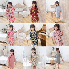 Little Girl's Chinese Style Cheongsam Dress for Spring and Autumn, Modified Ethnic Style Tangzhuang Children's Dress with Buttoned Fasteners, Ancient Costume Hanfu Dress for Girls