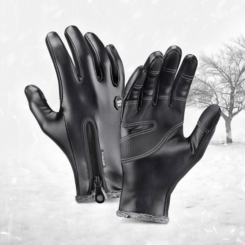 Guantes de moto para hombre y mujer, de cuero PU, cálidos para otoño e invierno, resistentes al viento y al agua, con forro polar, gruesos para protección contra el frío.
