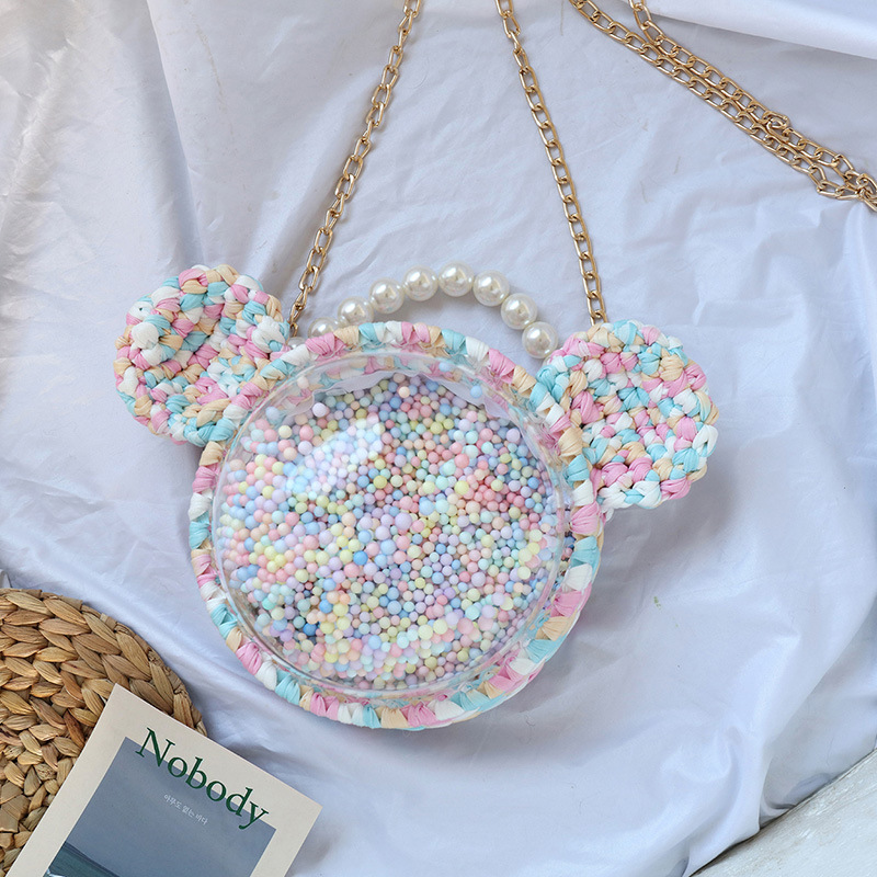 手工编织布条线小熊米奇包包材料包透明半球亚克力珍珠手提包挎包