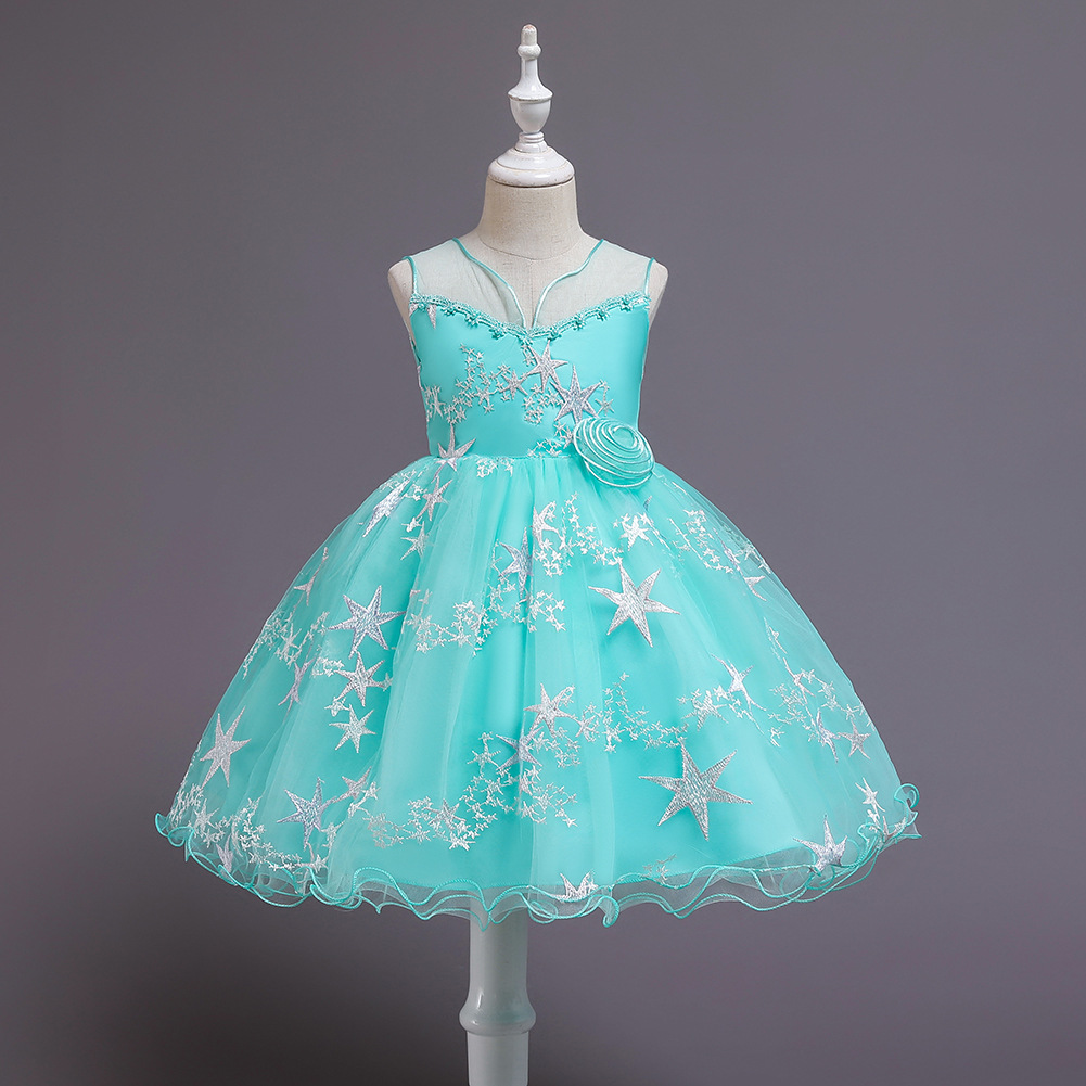 Vestido de princesa coreana vestido de pasarela para niños vestido de princesa impreso sin mangas vestido de niña blanco vestido de niña de flores en stock