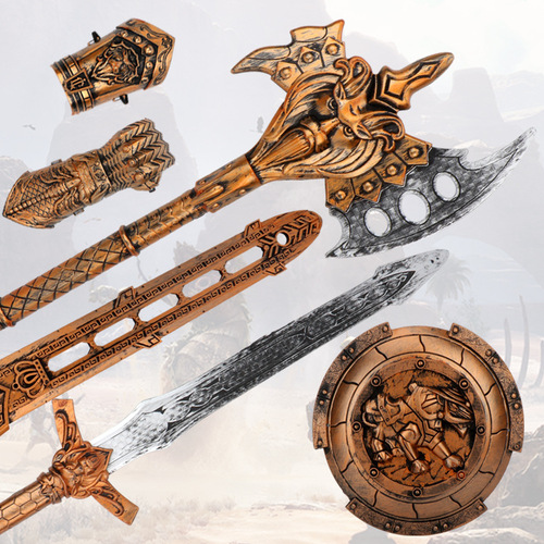 Boy's bronze shield simulation combat tool children's bow and arrow combat weapon model set toy