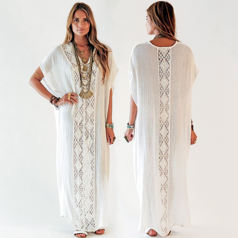 European and American rayon wrinkled lace sexy hollow beach blouse holiday robe sunscreen bikini blouse