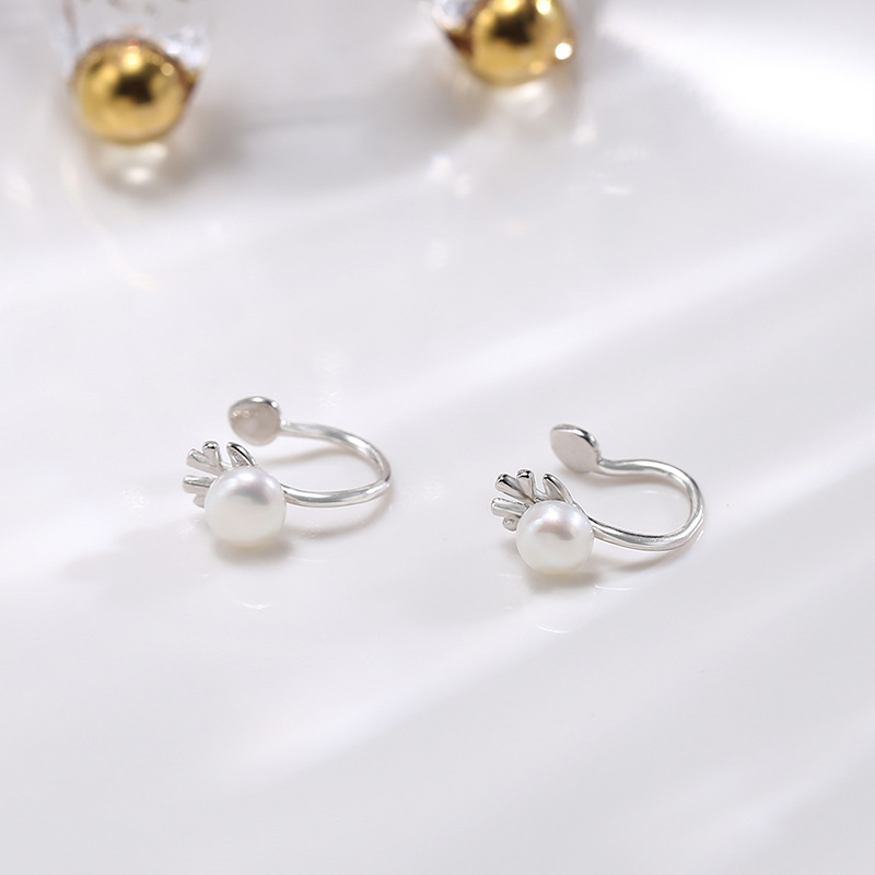 Wanying Jewelry Antler Pearl Ear Clip Women's S925 Sterling Silver Korean Style Ear Holes Internet Popular Creative Cute Gift Customization