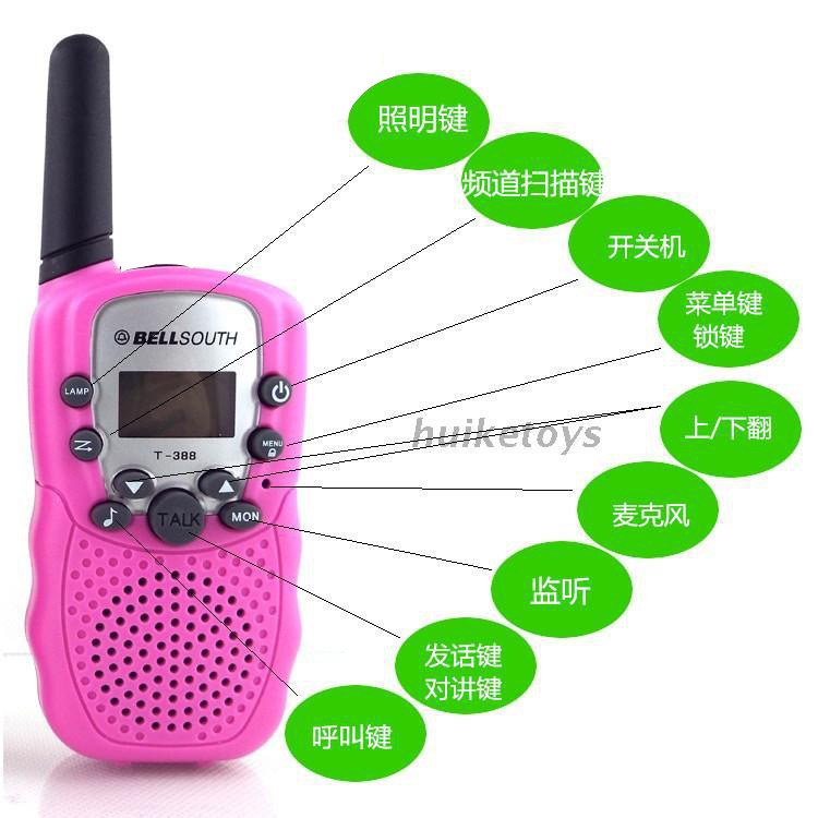 Amazon T388 walkie-talkie de los niños de Europa y América walkie-talkie fuente de alimentación de mano de suministro directo de fábrica