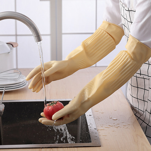 Rubber-thickened cowhide latex gloves for dishwashing, laundry, waterproof, anti-slip, wear-resistant, durable work rubber plastic protective gloves