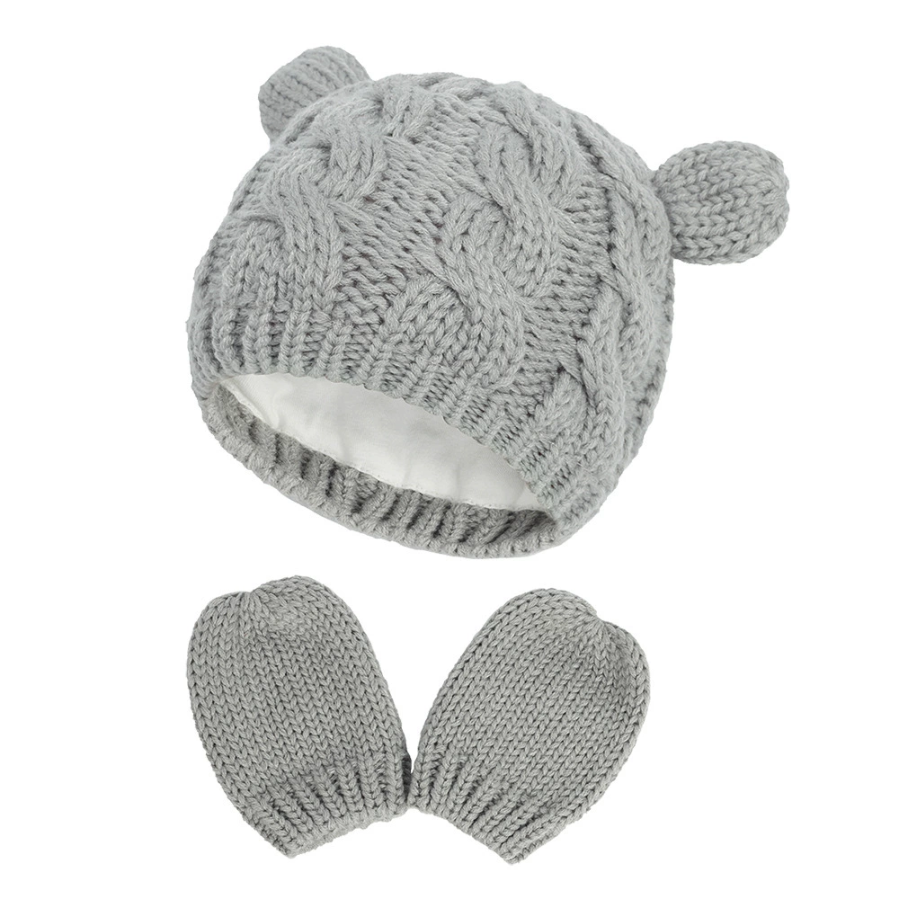 Children's knitted hat, demi-season gloves, cute set for men and women girl's, 2020