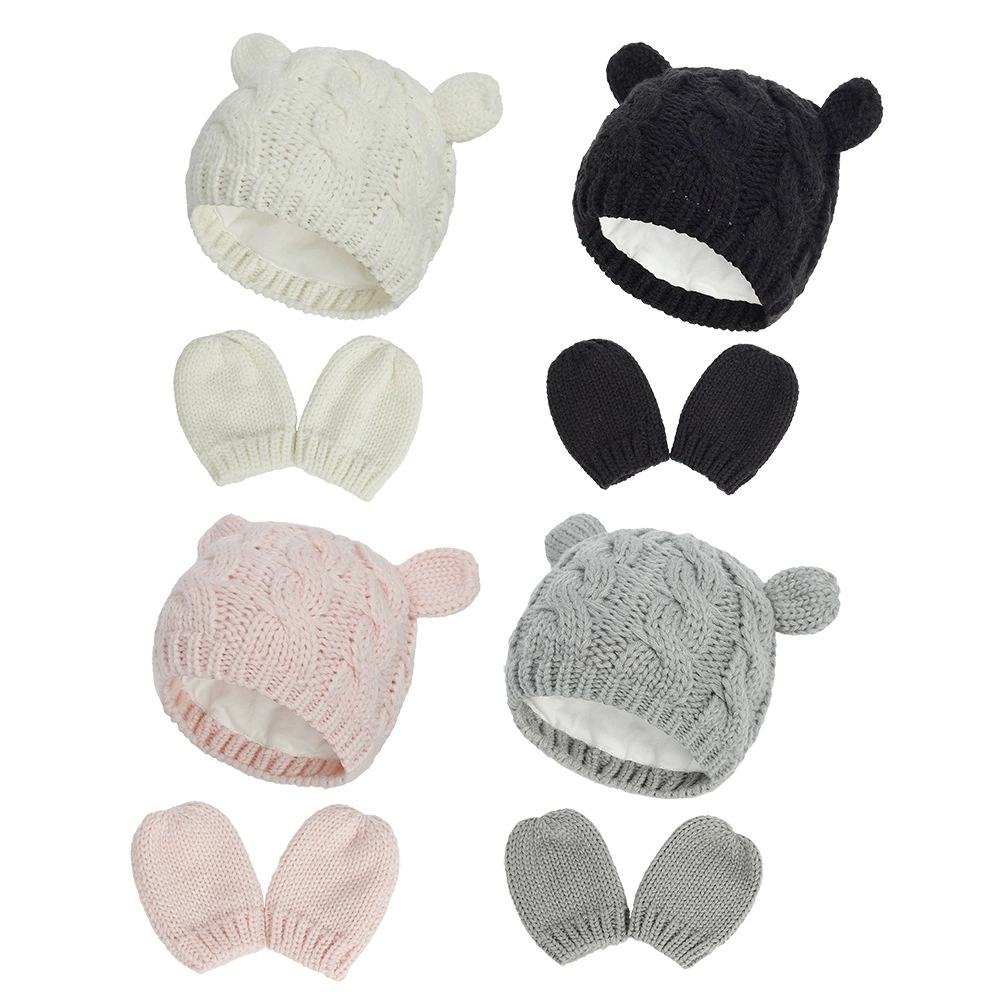 Children's knitted hat, demi-season gloves, cute set for men and women girl's, 2020