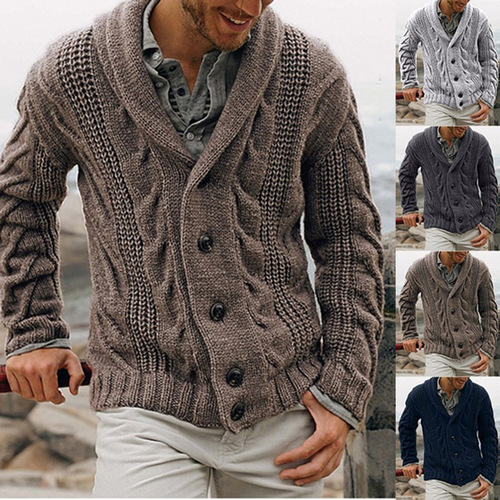Single-Button Collared Men's Autumn/Winter Fashion Oversized Knit Sweater Outerwear
