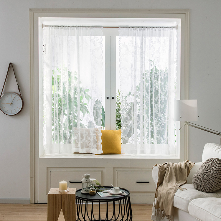 Francúzska čipkovaná záclona do dverí, polovičná záclona, suchý zips, dierovanie bez dierovania, spálňa, obývačka, kuchyňa, priečka, biela záclona, priadza, princeznovský štýl_voghion.com