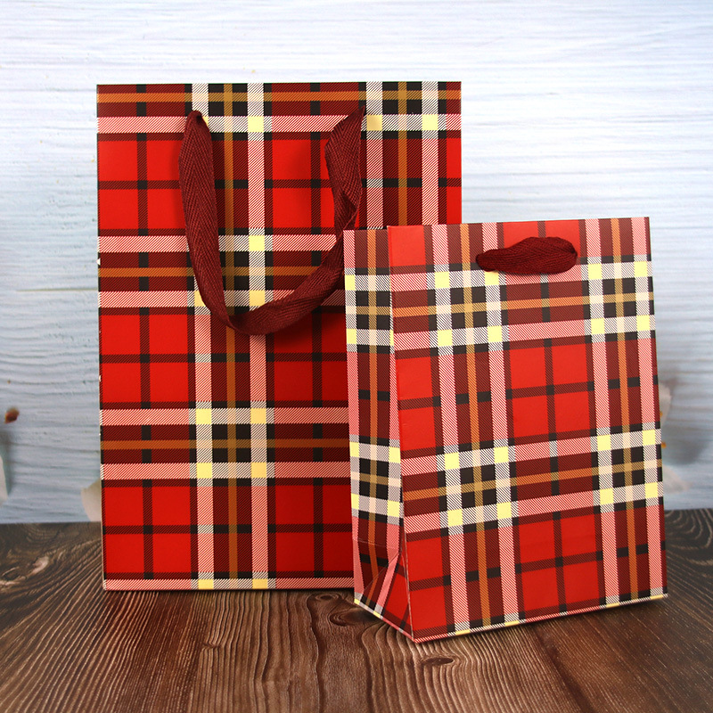 手提袋子红方格文艺小清新生日送礼礼物手挽纸袋时尚伴手礼礼品袋