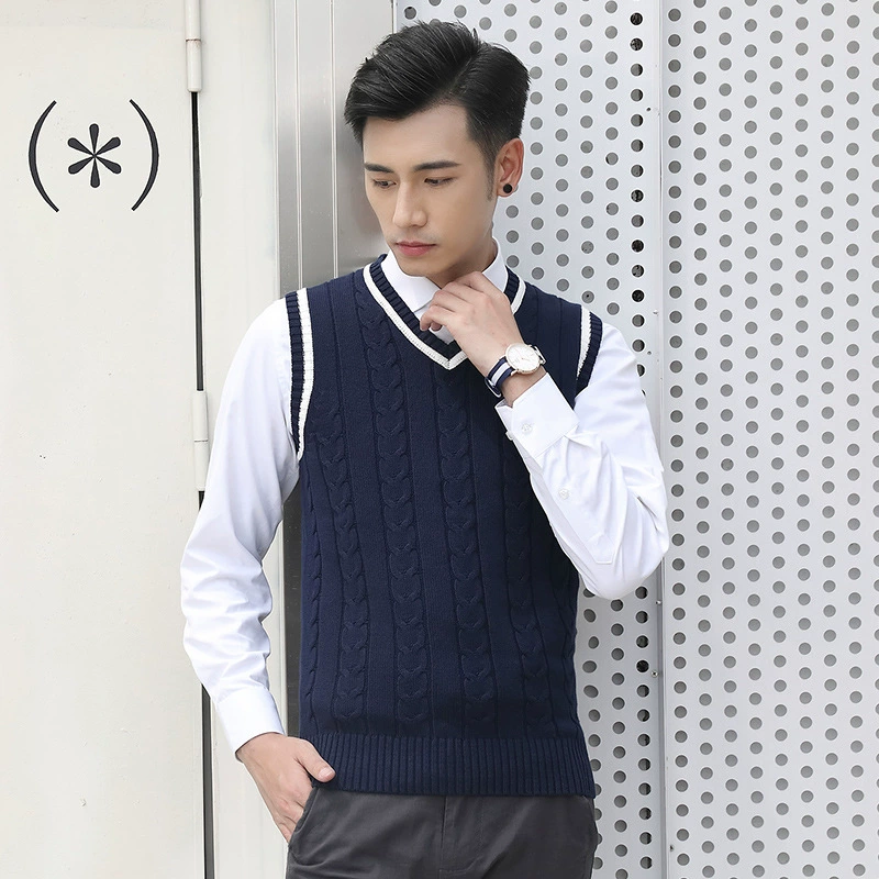 Осенне-Зимний новый пуловер Мао с V-образным вырезом, Мужская одежда, вязаный свитер, молодой ветрозащитный жилет Британской академии, мужской