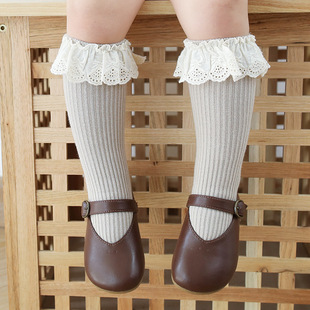 Spring and Autumn New Children's Socks Large Lace Middle Tube Girls' Socks Baby's Socks Combed Cotton Children's Socks