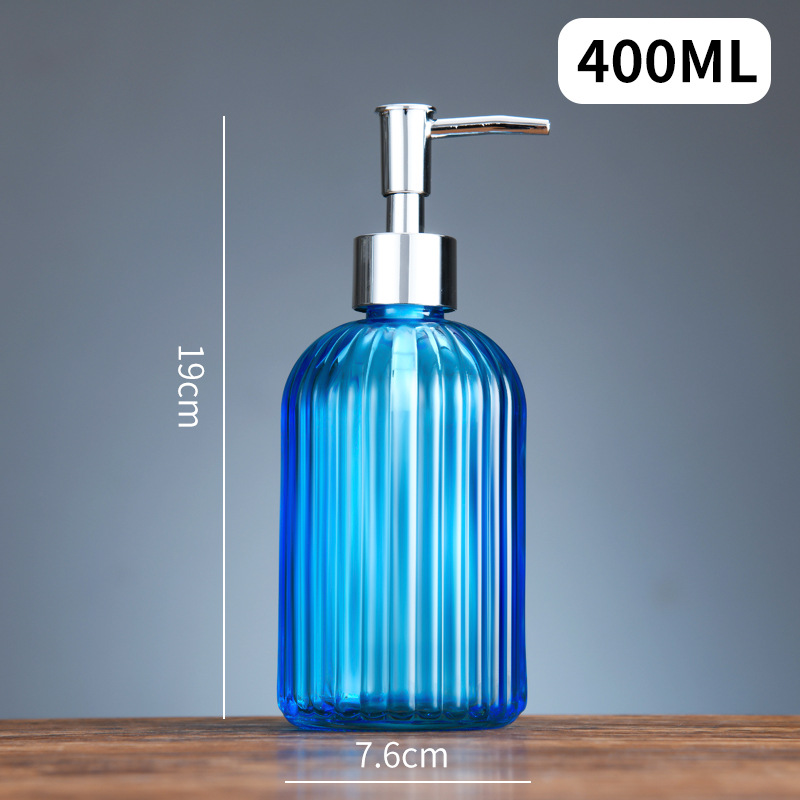 Dispensador de jabón de baño de 400 ml con rayas verticales, botella de repuesto para champú, gel de ducha, botella de vidrio para desinfectante de manos, botella vacía con cabezal de bomba