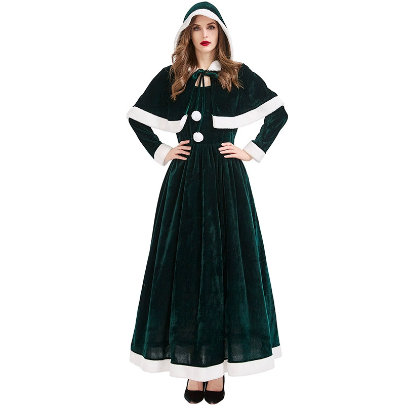 Костюм халата для рождественской вечеринки Красный и зеленый Двухцветный короткий платок Длинное платье Костюм для рождественской вечеринки Рождественский костюм