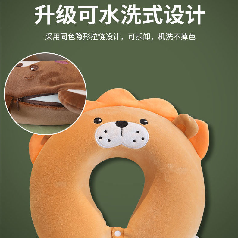 Almohada de viaje en forma de U, almohada cervical de espuma viscoelástica para avión, coche, masaje, portátil, almohada de cuello tipo muñeco