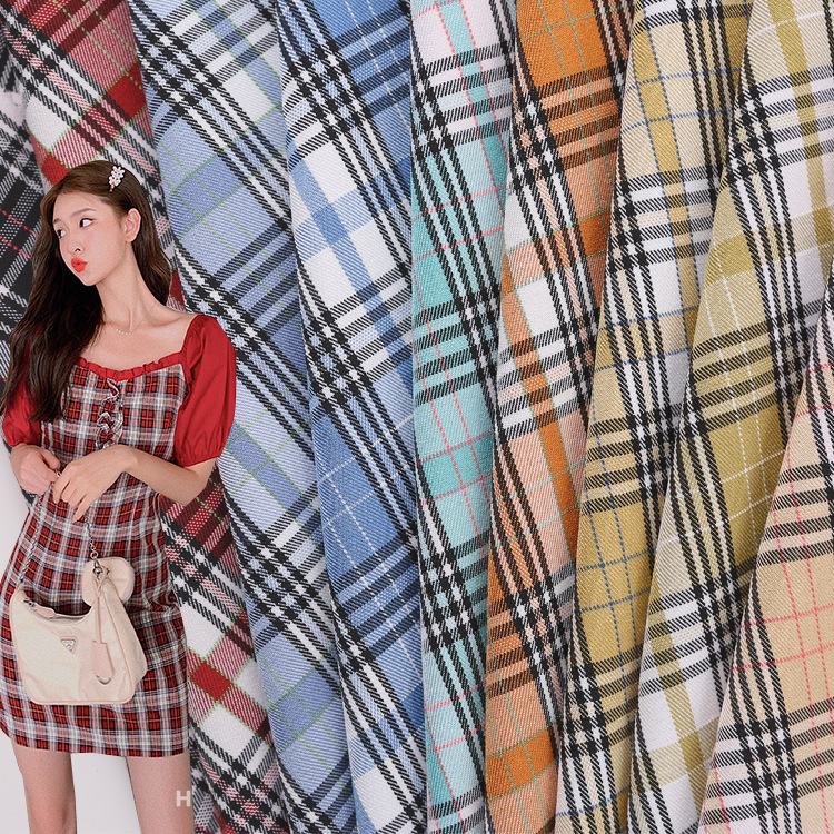 工厂现货TR色织弹力格子布 春夏女装连衣裙西装面料 衬衫时装布料