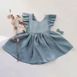 女宝宝背带裙女童连衣裙棉麻裙子婴儿跨境女婴baby cloth ins
