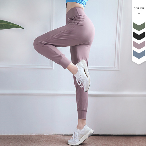 2024 Nude Feeling Skin Friendly Large Size Leg-locking Sports Pants Women's Loose Running Fitness Quick-Drying High-Waist Nine-Point Yoga Pants