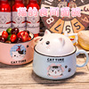 Instant noodle bowl cute ceramic belt covered girl dormitory student office large -capacity oversized creative Japanese style handle