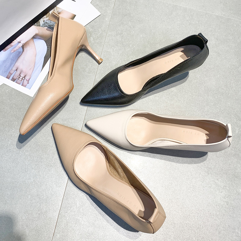 Fuhao casual low-cut single-layer shoes for women 2022 autumn new high heels stiletto heel grandma shoes solid color women's single-layer shoes
