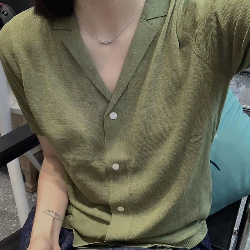 Гонконгский рис [хорошее качество, повторяющиеся клиенты] Ретро костюм с воротником на пуговицах, свитер с коротким рукавом, женский шерстяной тонкий кардиган